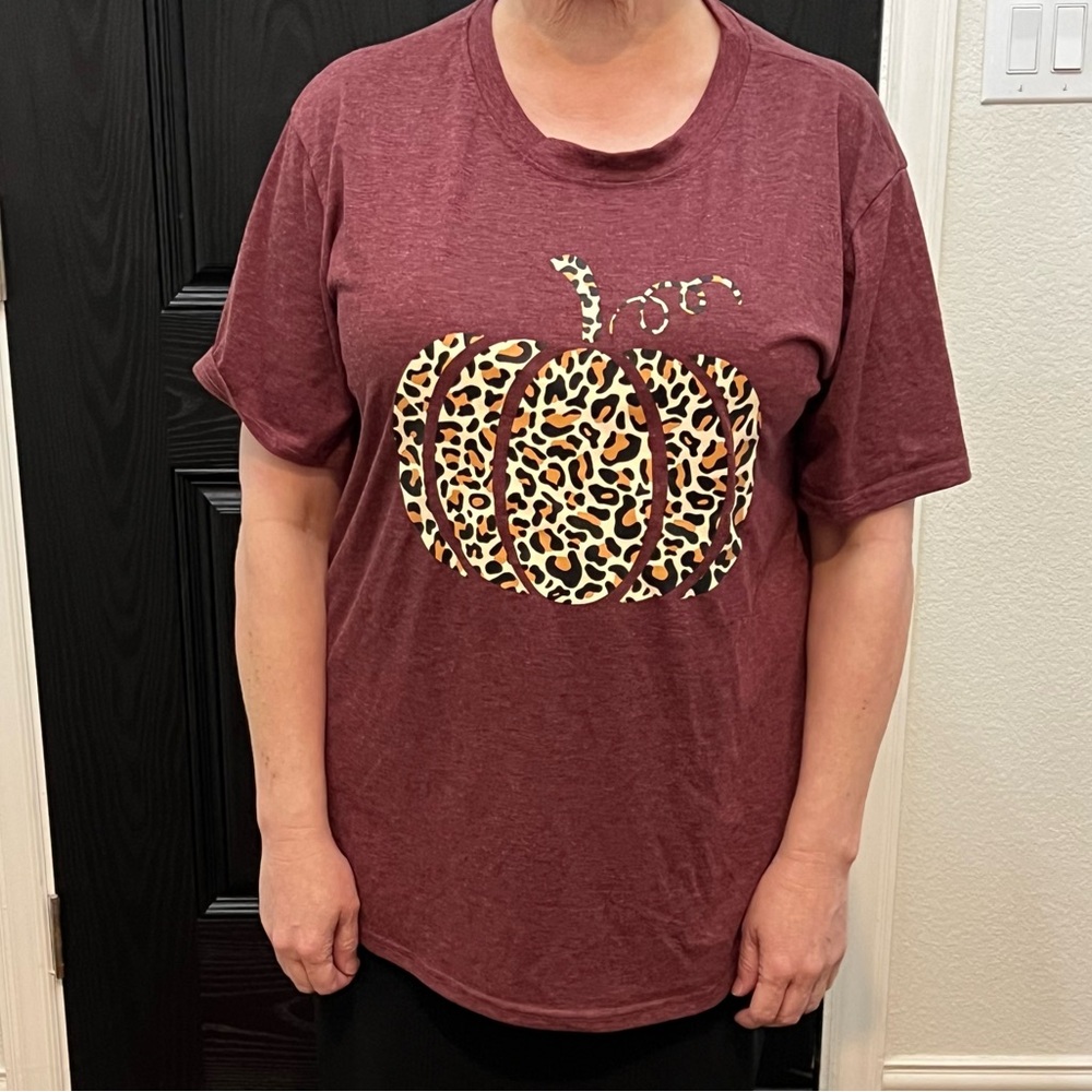 Maroon T-Shirt with Leopard Pumpkin Design